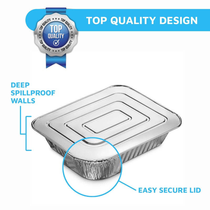 MontoPack 9x13 Aluminum Foil Half Size Roasting Pans with Lids | [20 Count] Premium Standard Size Chafing Tins for Baking, Catering & Roasting | Disposable Steam Table Trays | Great for Storing - Image 4